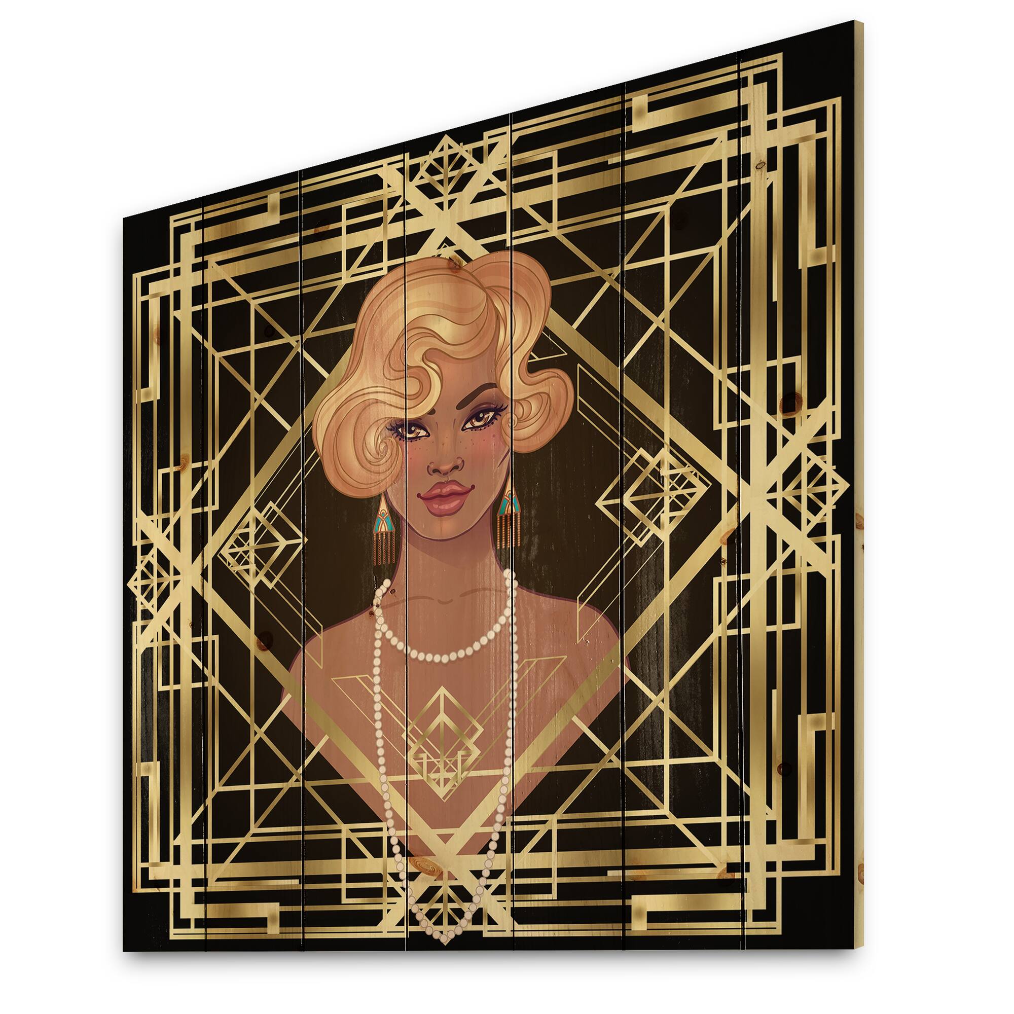 Designart - Retro Women In Golden Art Deco Geometrics III